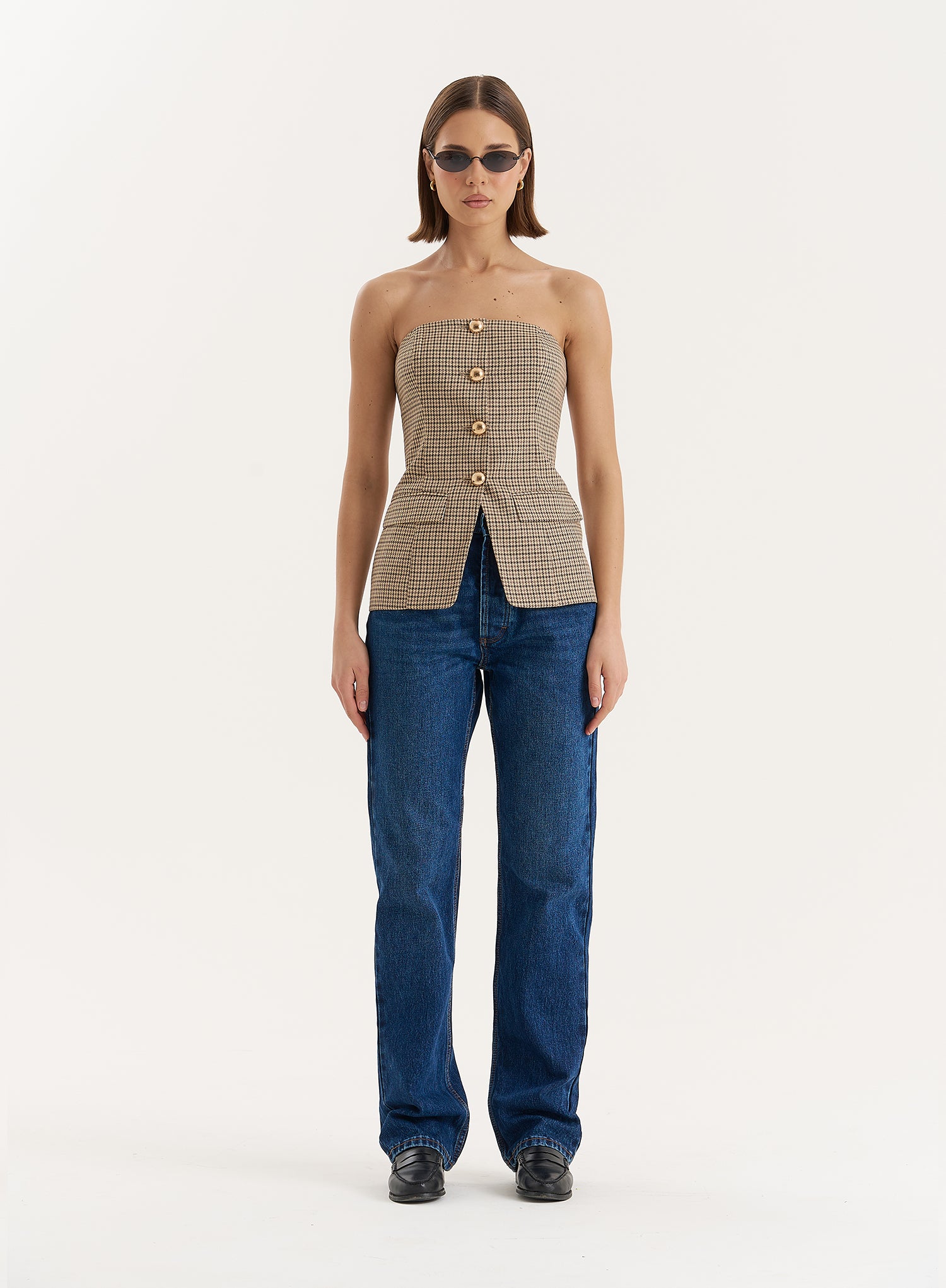 Check Print Button Front Corset